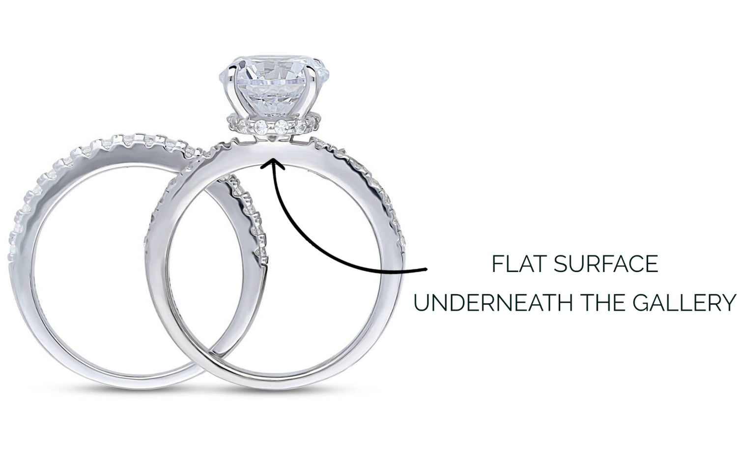 A high profile ring with a flat surface underneath the gallery