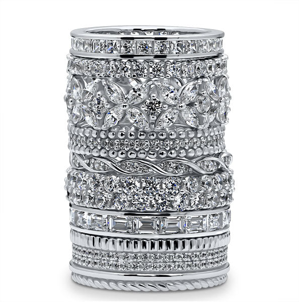 stack of eternity rings in cubic zirconia and sterling silver