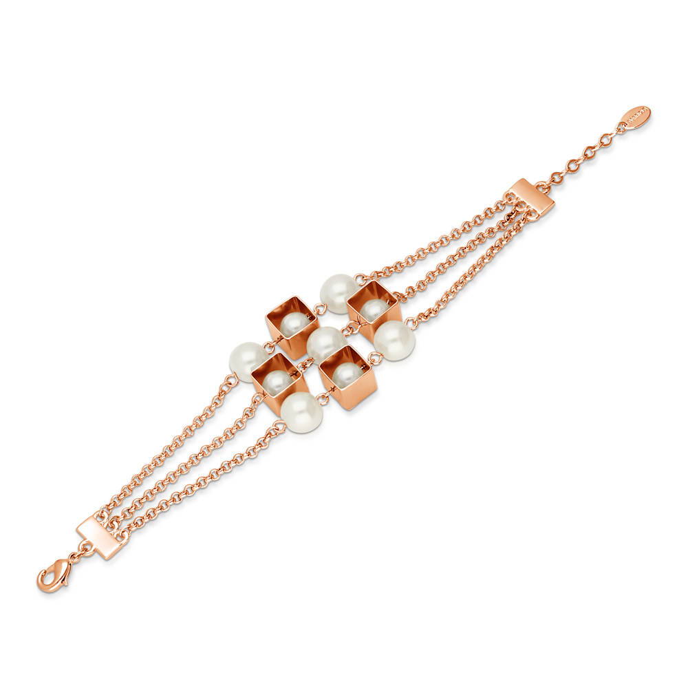 Imitation Pearl Chain Bracelet, Rose Gold-Tone