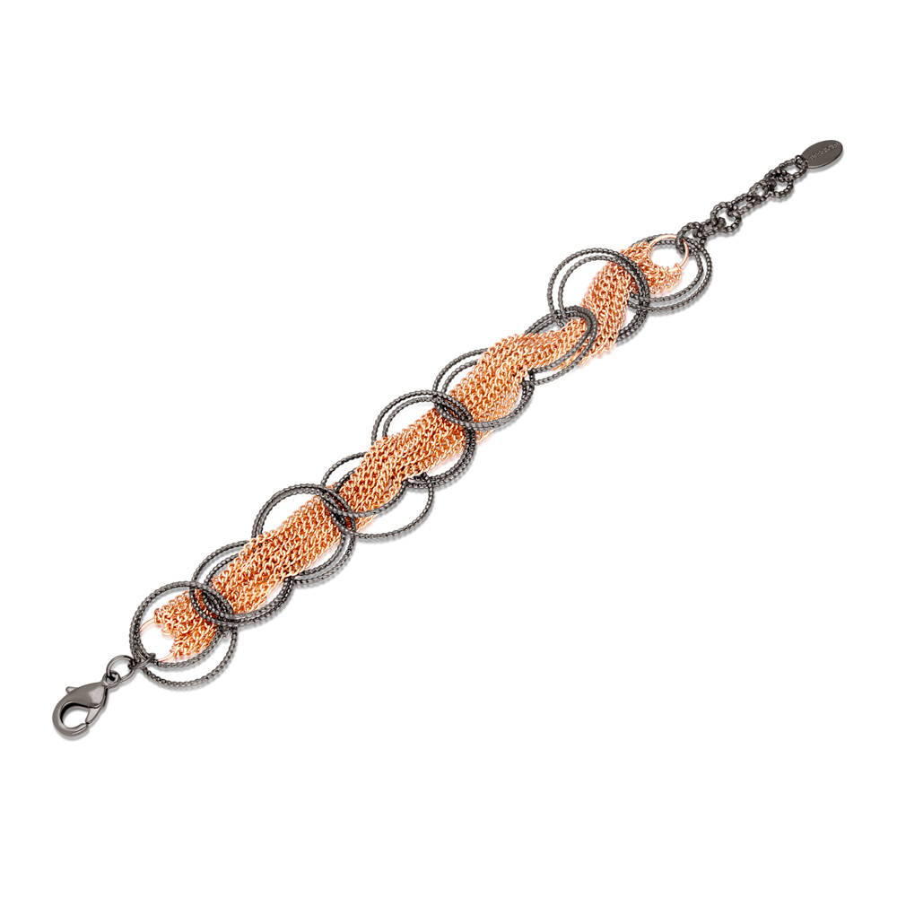 Open Circle Chain Bracelet 20mm, Black And Rose Gold-Tone