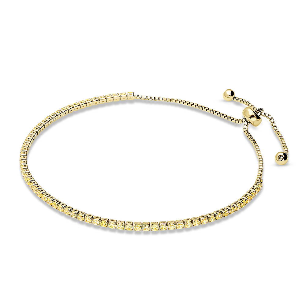 Front view of CZ Tennis Bracelet Gold Flashed, Yellow Color