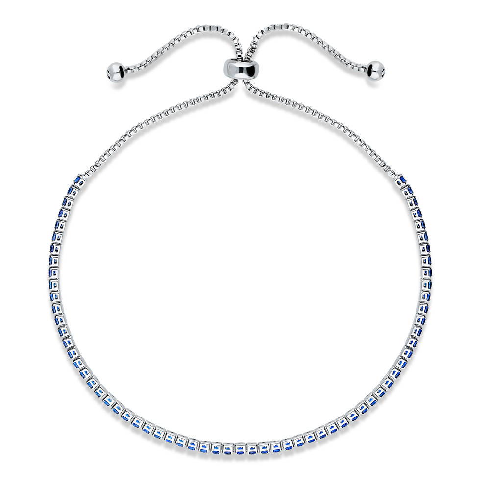 Angle view of CZ Tennis Bracelet Gold Flashed, Blue Color