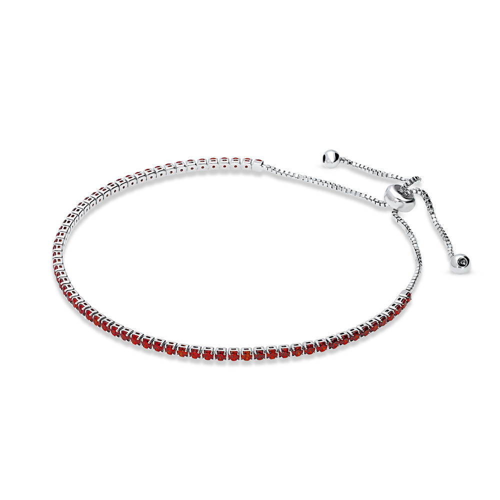 Front view of CZ Tennis Bracelet Gold Flashed, Red Color
