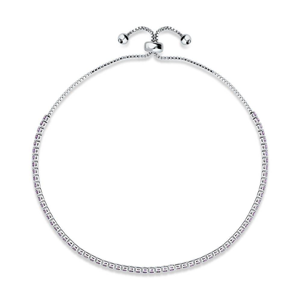 Angle view of CZ Tennis Bracelet Gold Flashed, Purple Color