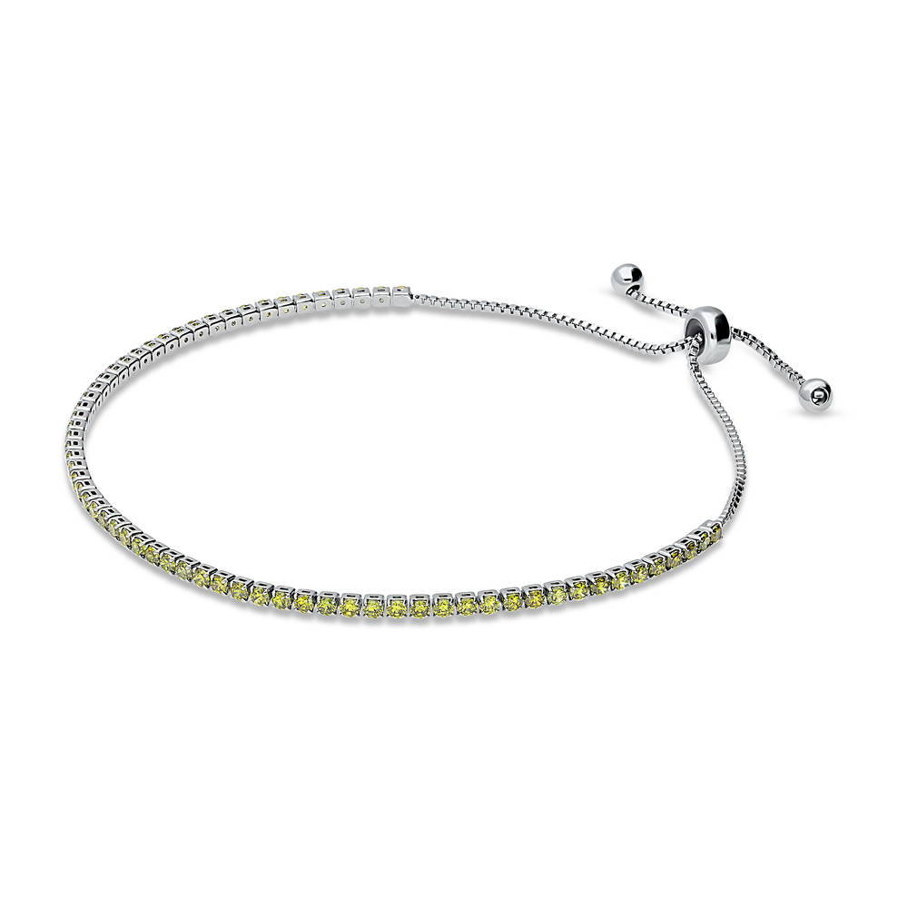 Front view of CZ Tennis Bracelet Gold Flashed, Green Color