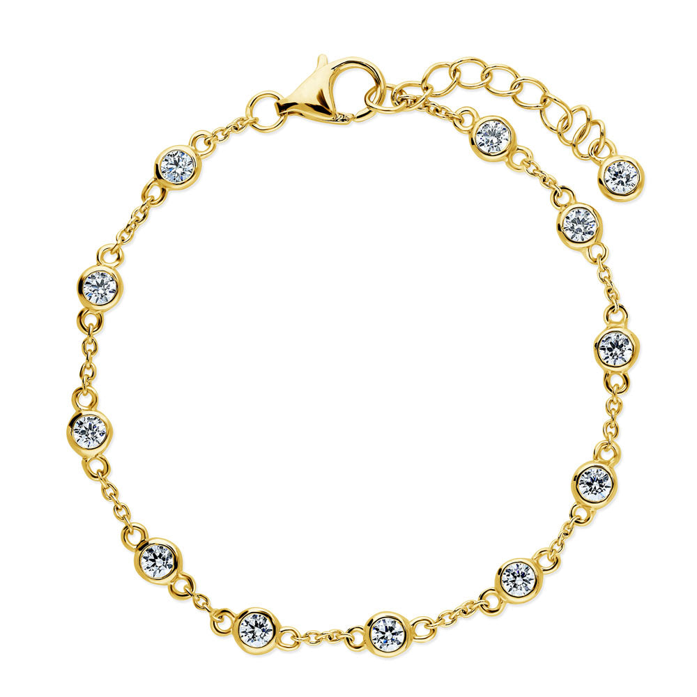 Station CZ Station Bracelet in Sterling Silver, Yellow Gold Flashed, Clear