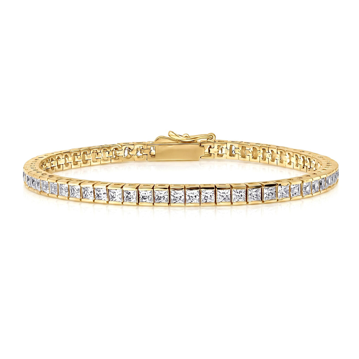 Princess CZ Tennis Bracelet, Gold Plated / 6.5 inch