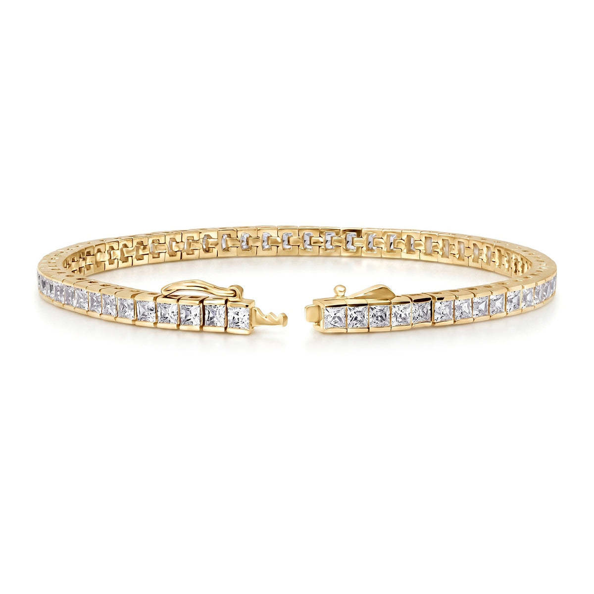 Princess CZ Tennis Bracelet, Gold Plated / 6.5 inch