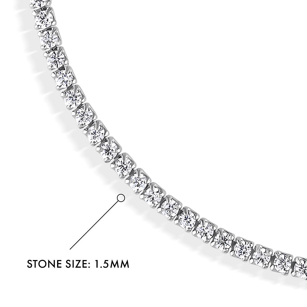 Front view of CZ Tennis Bracelet in Sterling Silver, Rhodium Plated, Clear