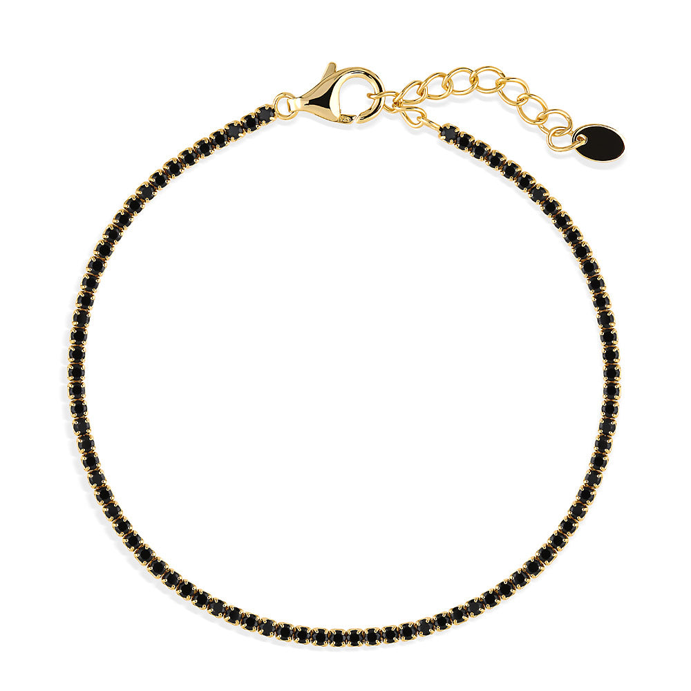 CZ Tennis Bracelet in Sterling Silver, Yellow Gold Flashed, Black