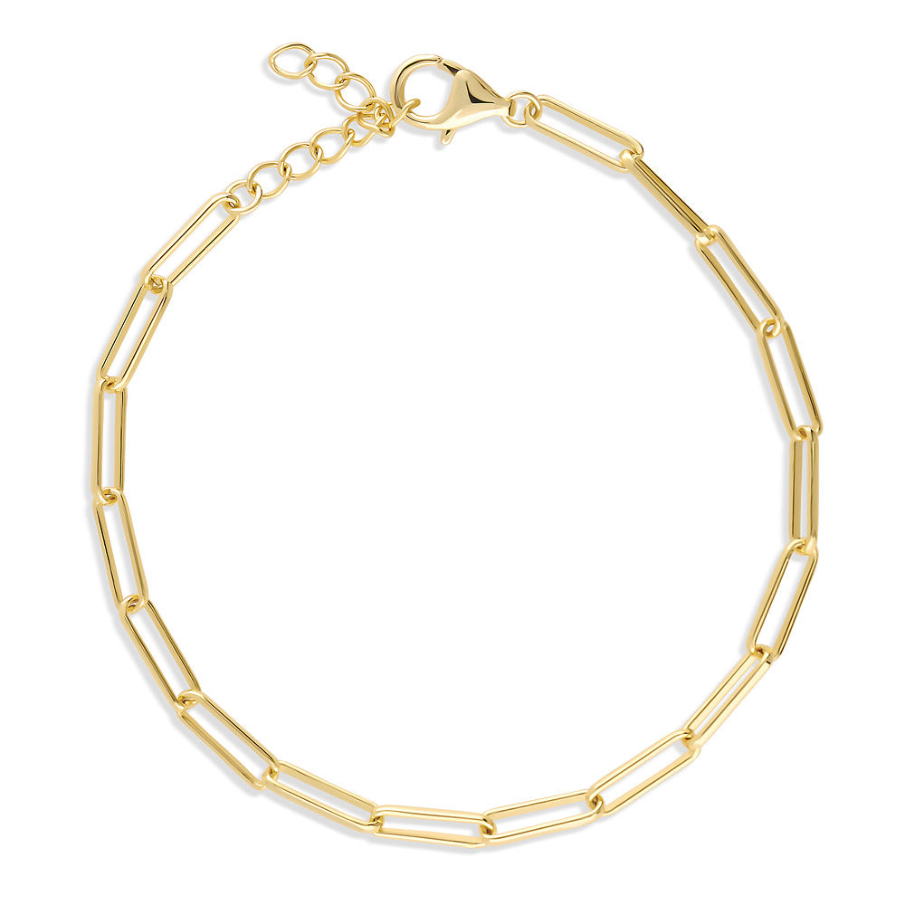 Paperclip Link Chain Bracelet in Sterling Silver 3mm, Yellow Gold Flashed