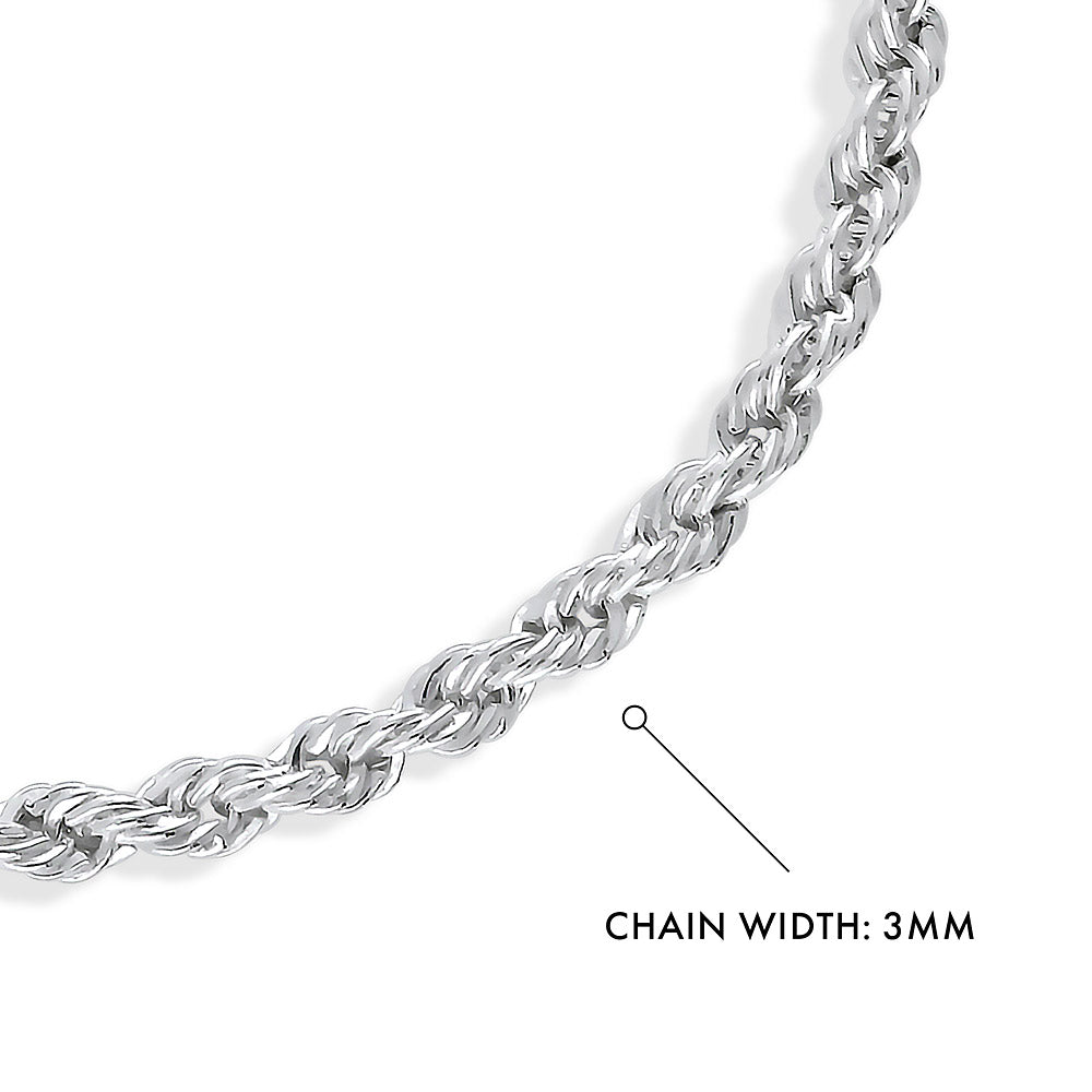 Front view of Twisted Rope Chain Bracelet in Sterling Silver 3mm, No Plating
