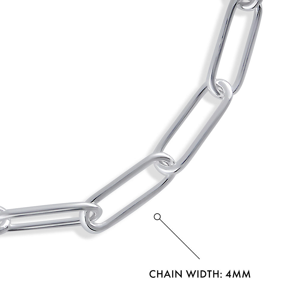 Front view of Paperclip Link Chain Bracelet in Sterling Silver 4mm, No Plating