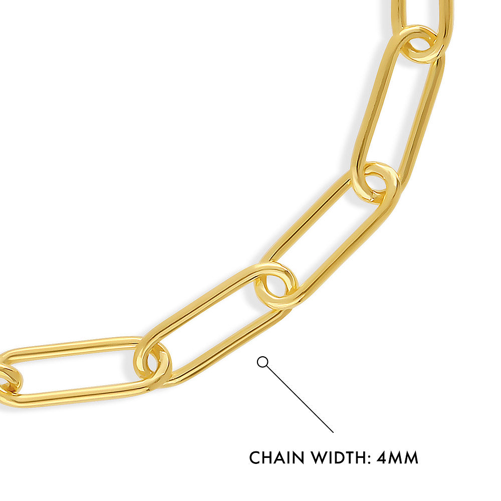 Front view of Paperclip Link Chain Bracelet in Sterling Silver 4mm, Yellow Gold Flashed