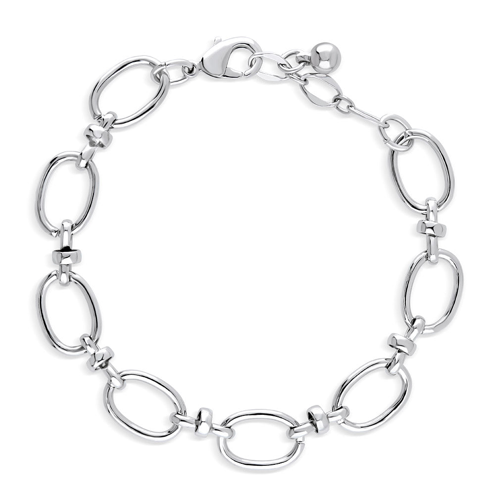 Open Oval Lightweight Link Bracelet, Silver-tone