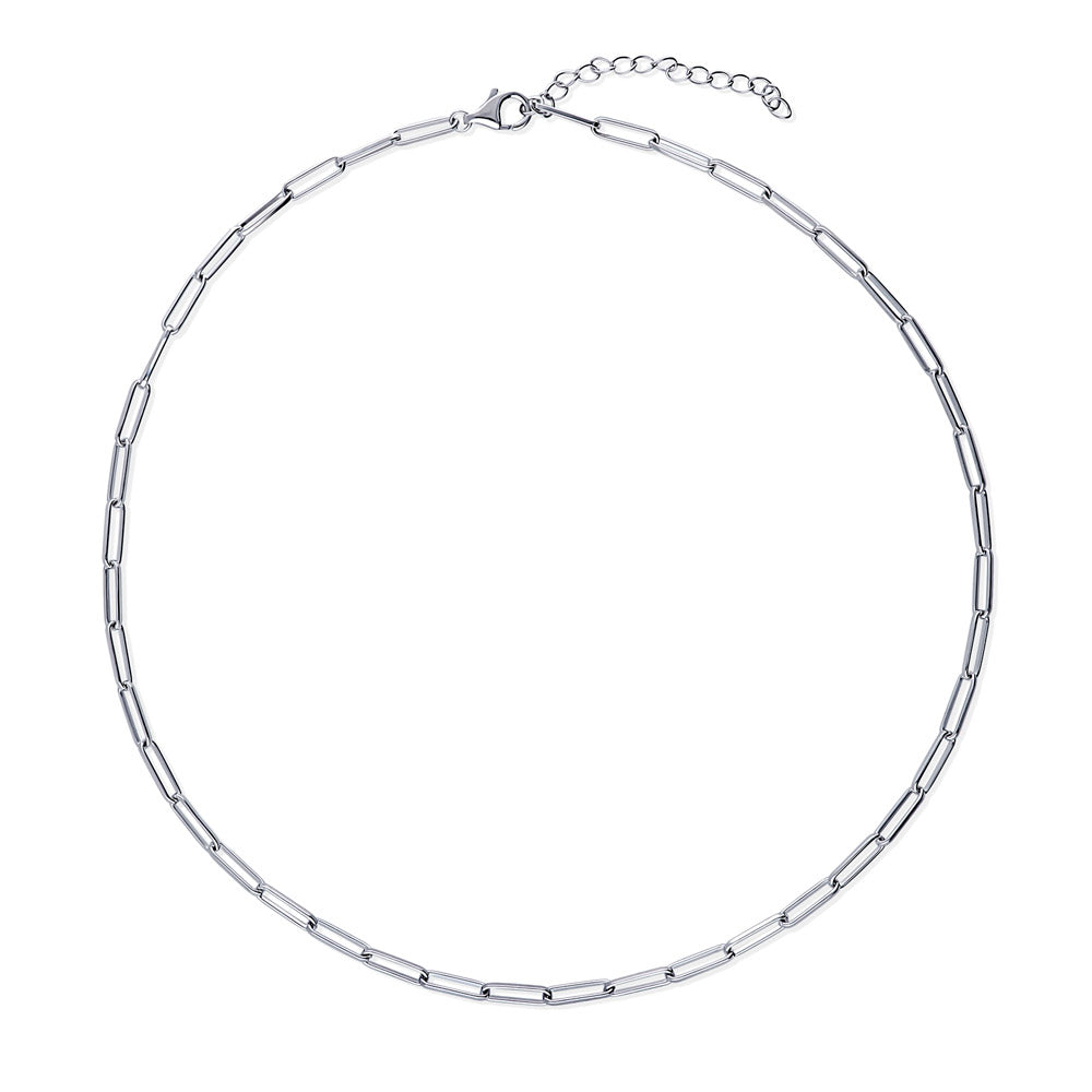 Paperclip CZ Layered Chain Necklace Set in Sterling Silver