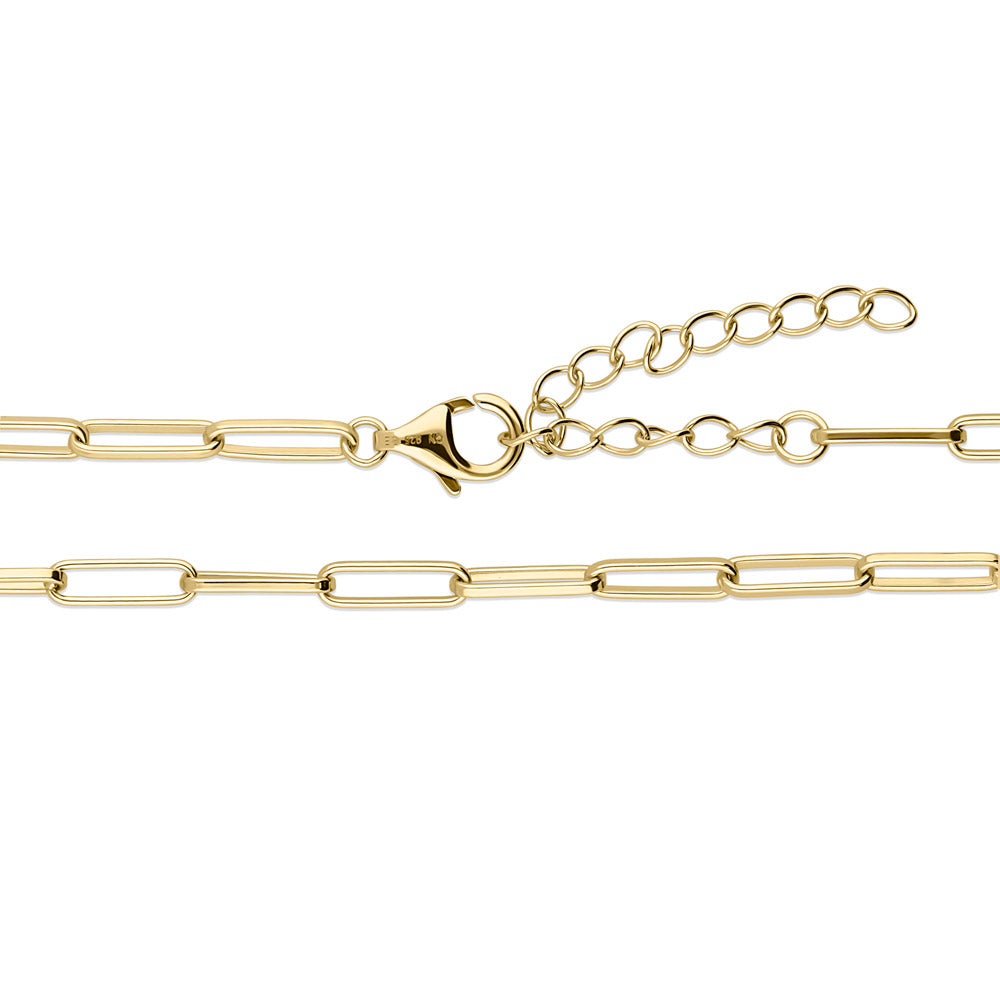 Front view of Paperclip Link Chain Necklace in Sterling Silver 3mm, Yellow Gold Flashed