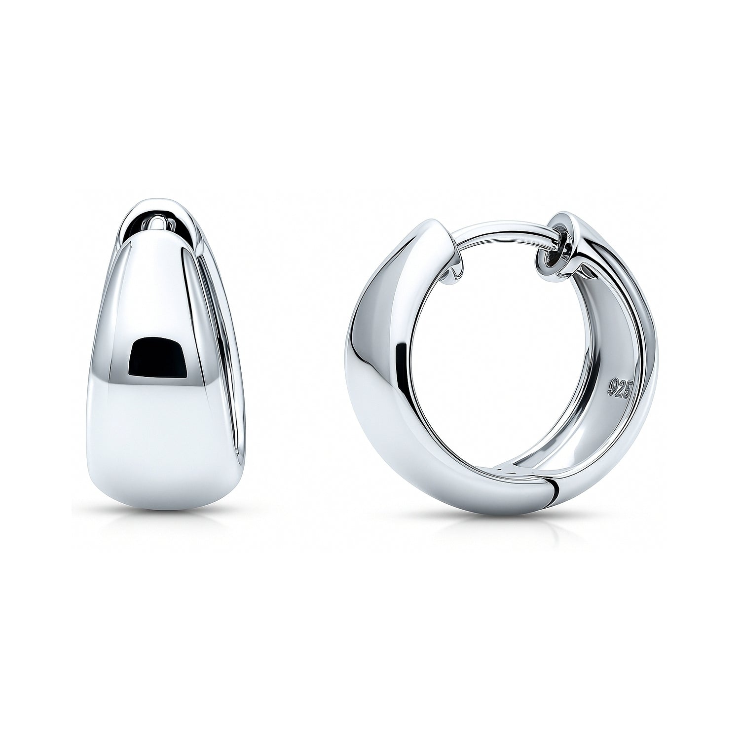 Dome CZ Small Huggie Earrings in Sterling Silver 0.6 inch, Rhodium Plated