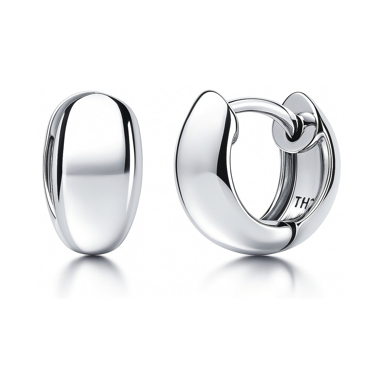 Dome Mini Huggie Earrings in Sterling Silver 0.5 inch, Rhodium Plated