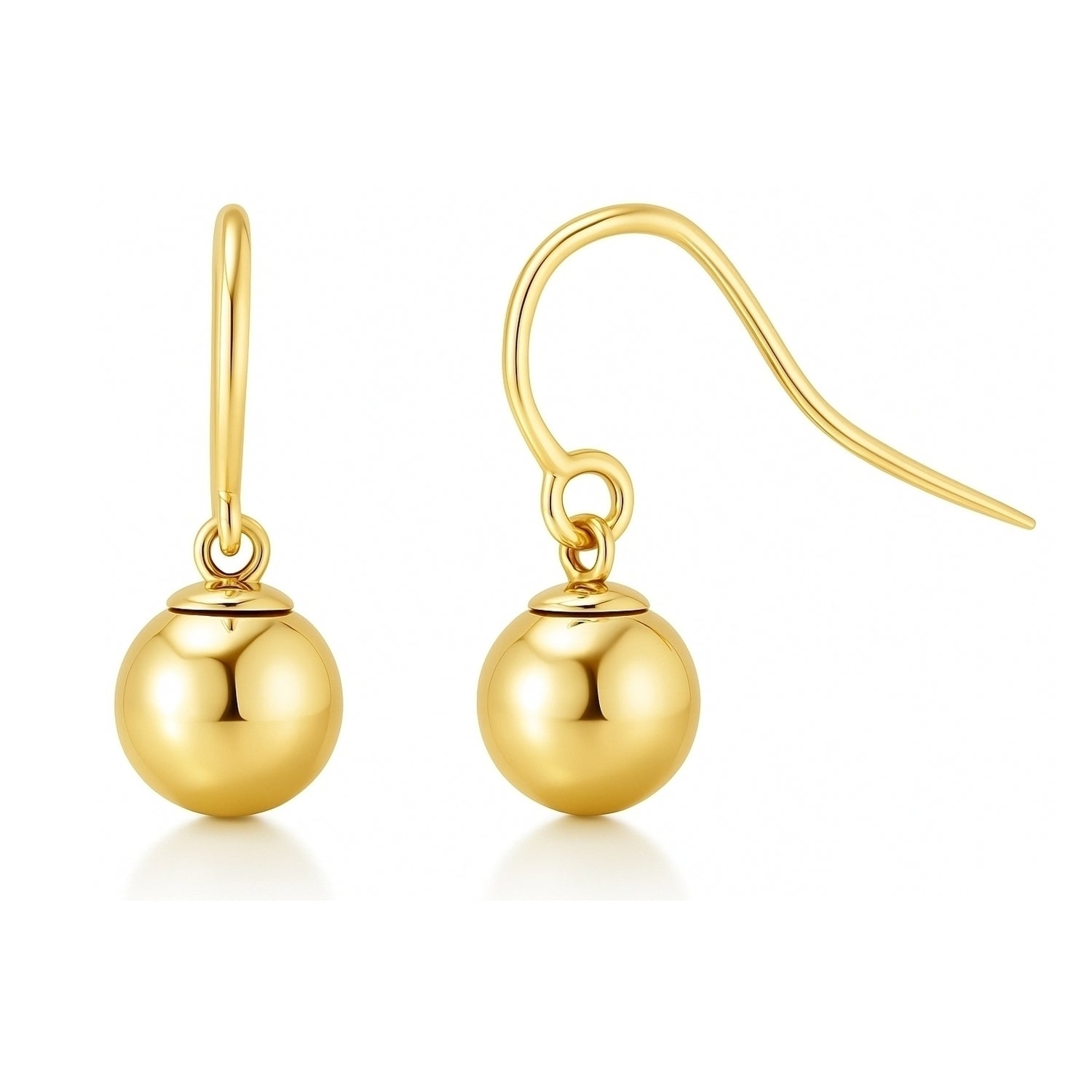 Ball Bead Fish Hook Earrings in Sterling Silver, Yellow Gold Flashed
