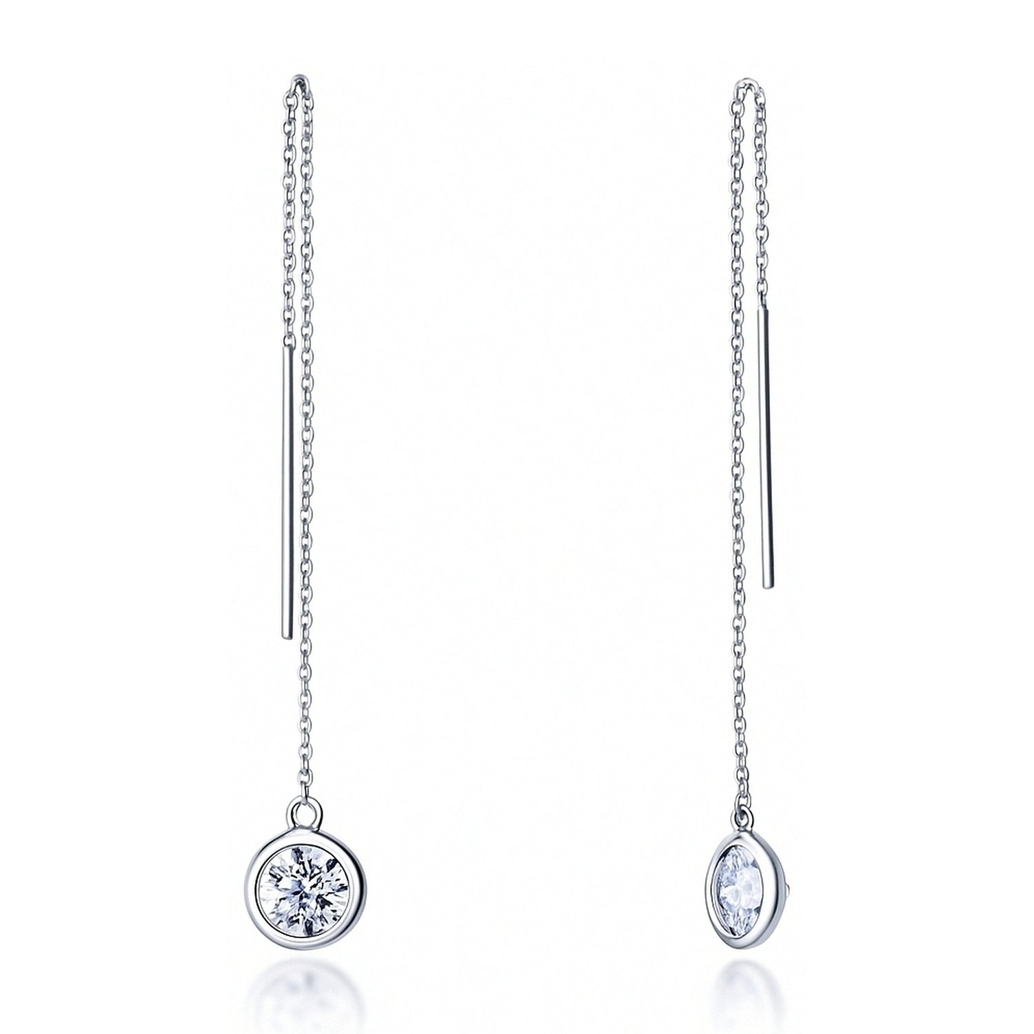 CZ Threader Earrings in Sterling Silver, Rhodium Plated