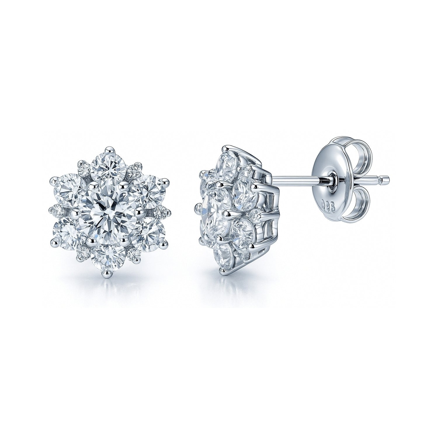 Flower Halo CZ Necklace and Earrings in Sterling Silver