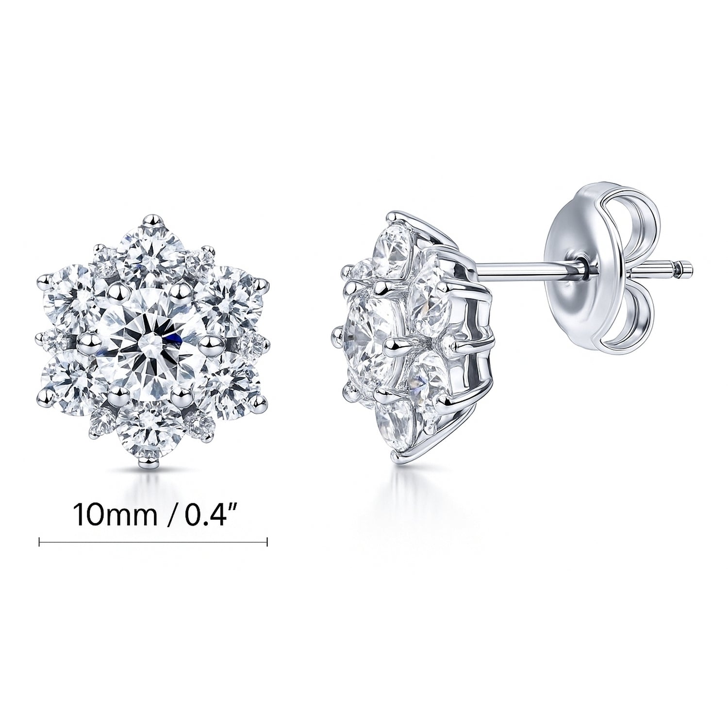 Flower Halo CZ Necklace and Earrings in Sterling Silver