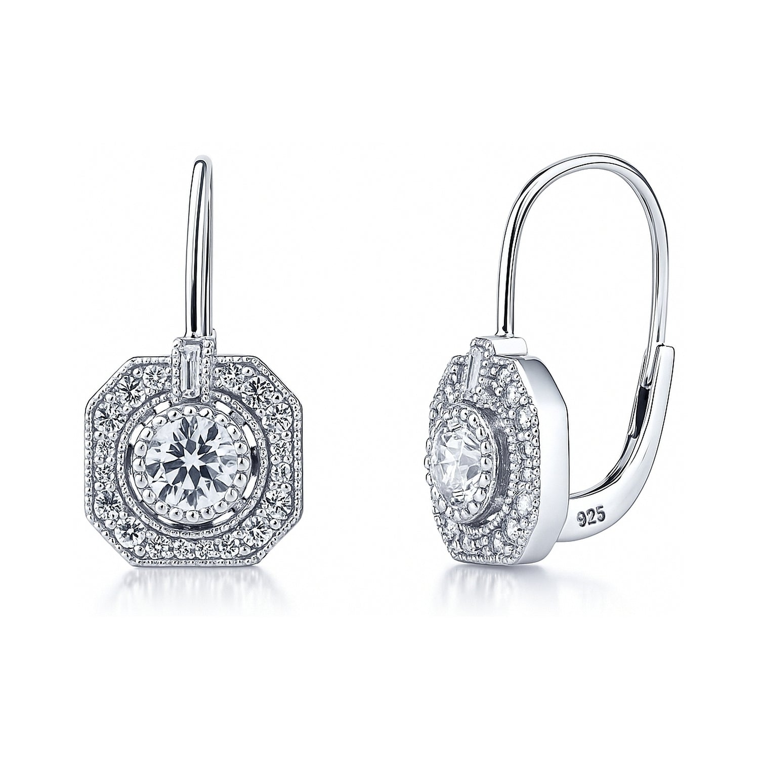 Art Deco CZ Leverback Earrings in Sterling Silver
