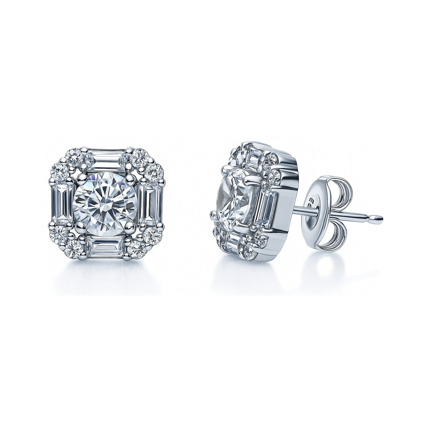 Halo Art Deco CZ Stud Earrings in Sterling Silver