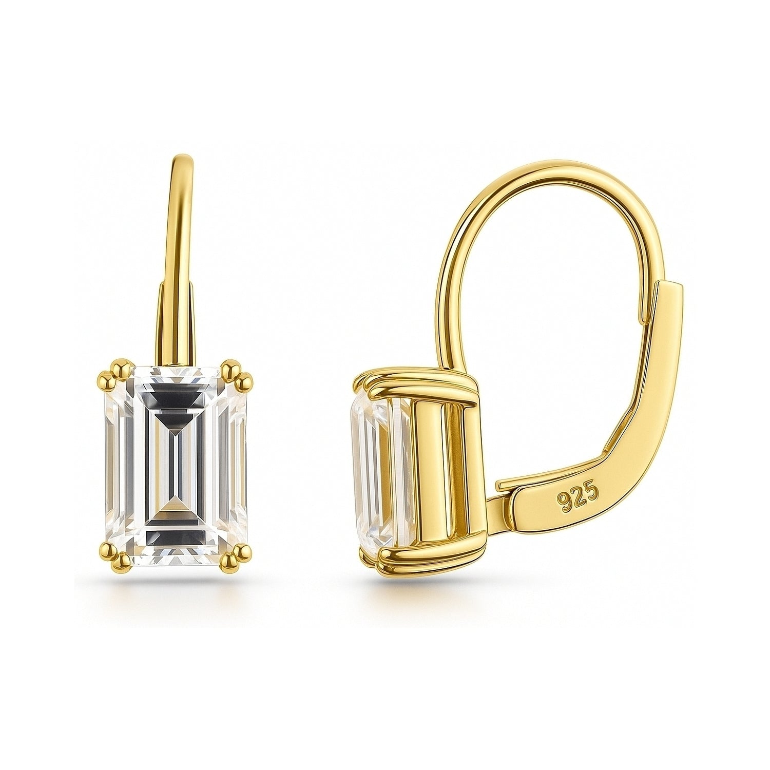 Solitaire CZ Earrings in Gold Flashed Sterling Silver, 2 Pairs