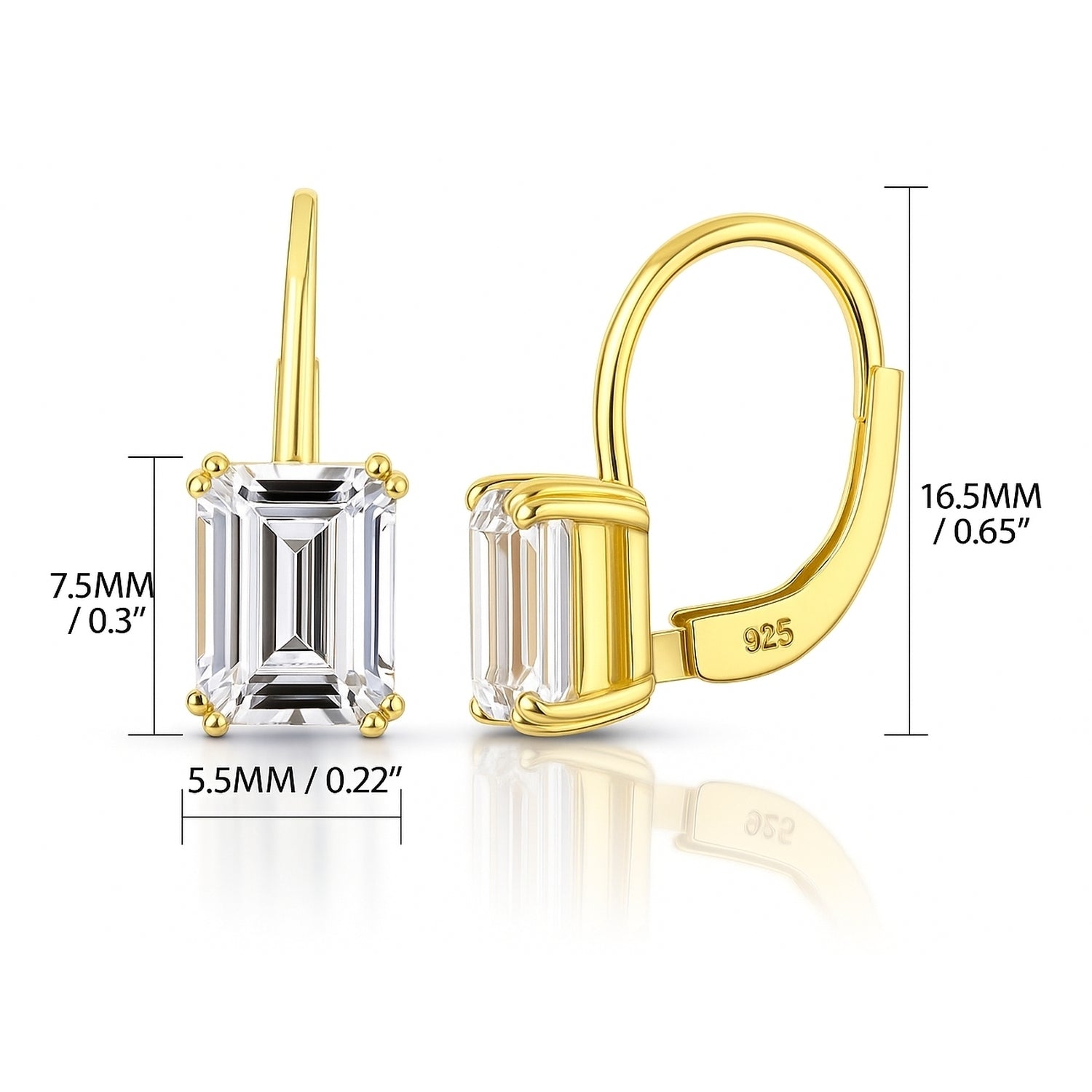 Solitaire CZ Earrings in Gold Flashed Sterling Silver, 2 Pairs
