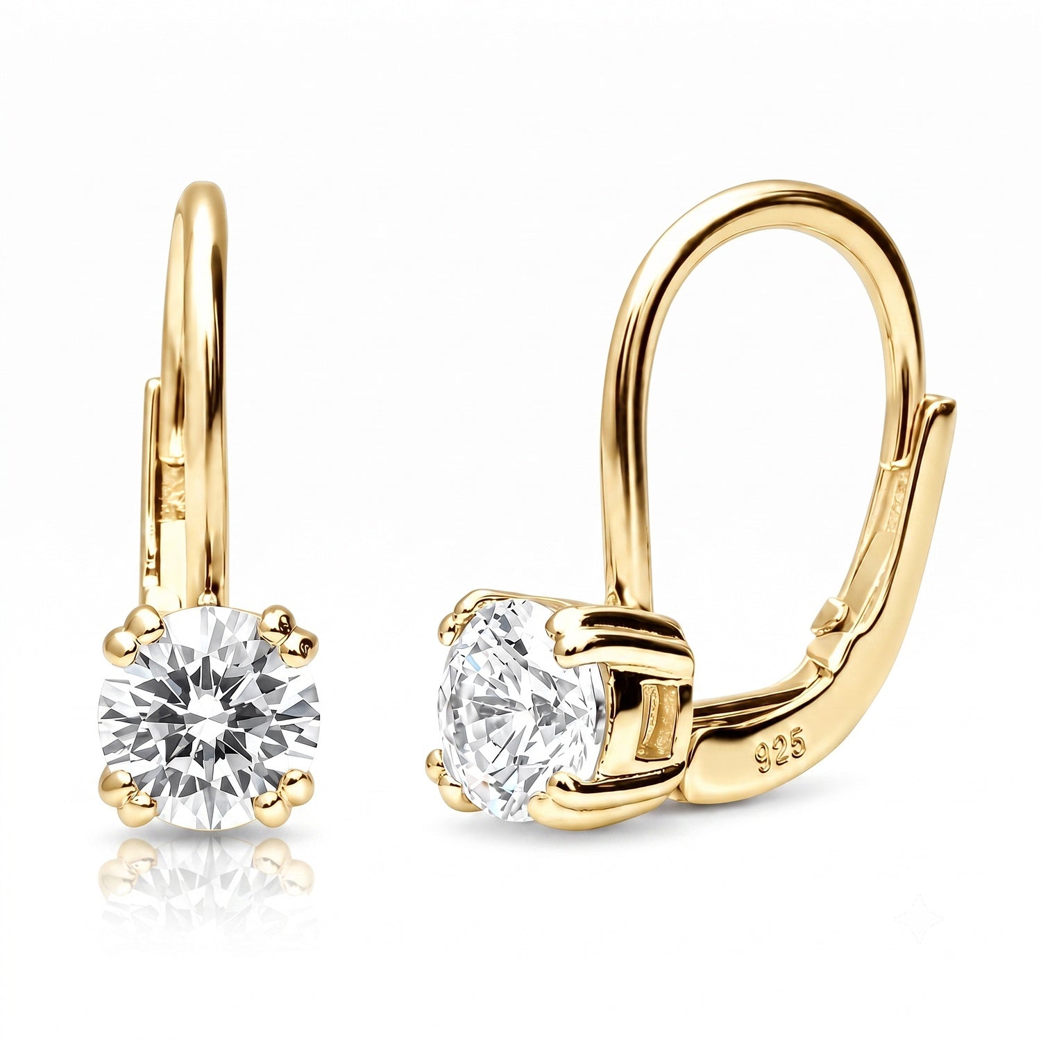 Solitaire CZ Leverback Earrings in Sterling Silver