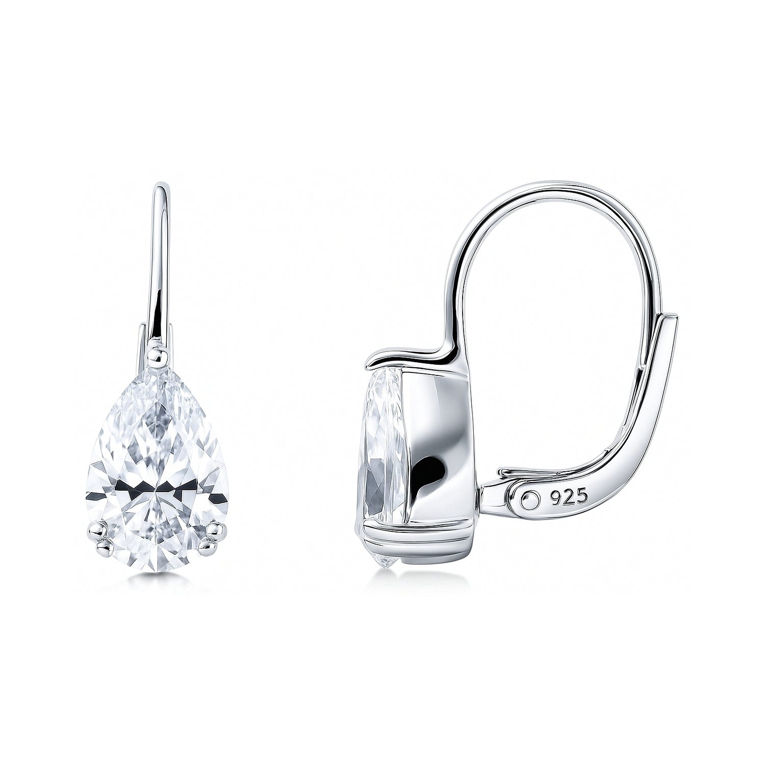 Solitaire 1.6-2.6ct Pear CZ Leverback Earrings in Sterling Silver, Clear