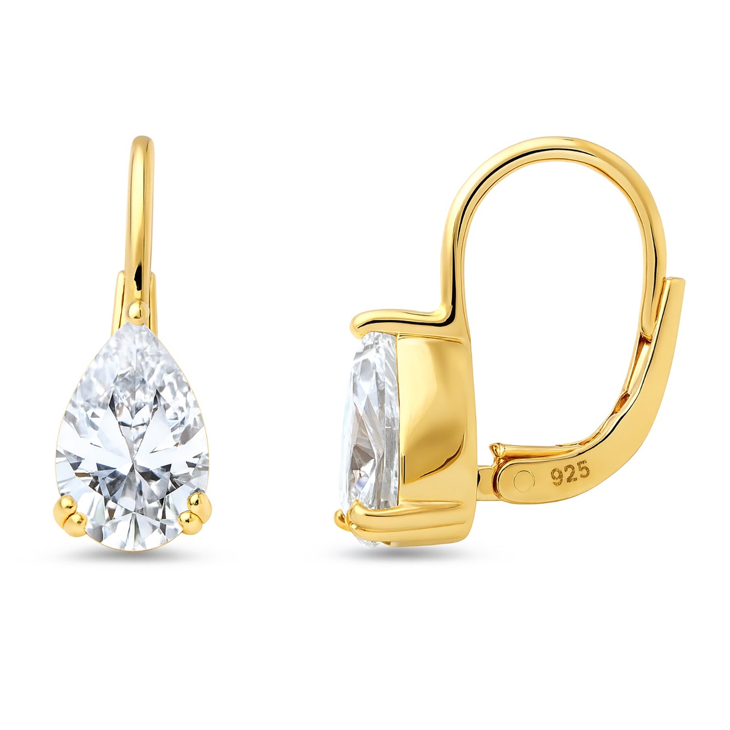 Solitaire CZ Earrings in Gold Flashed Sterling Silver, 2 Pairs