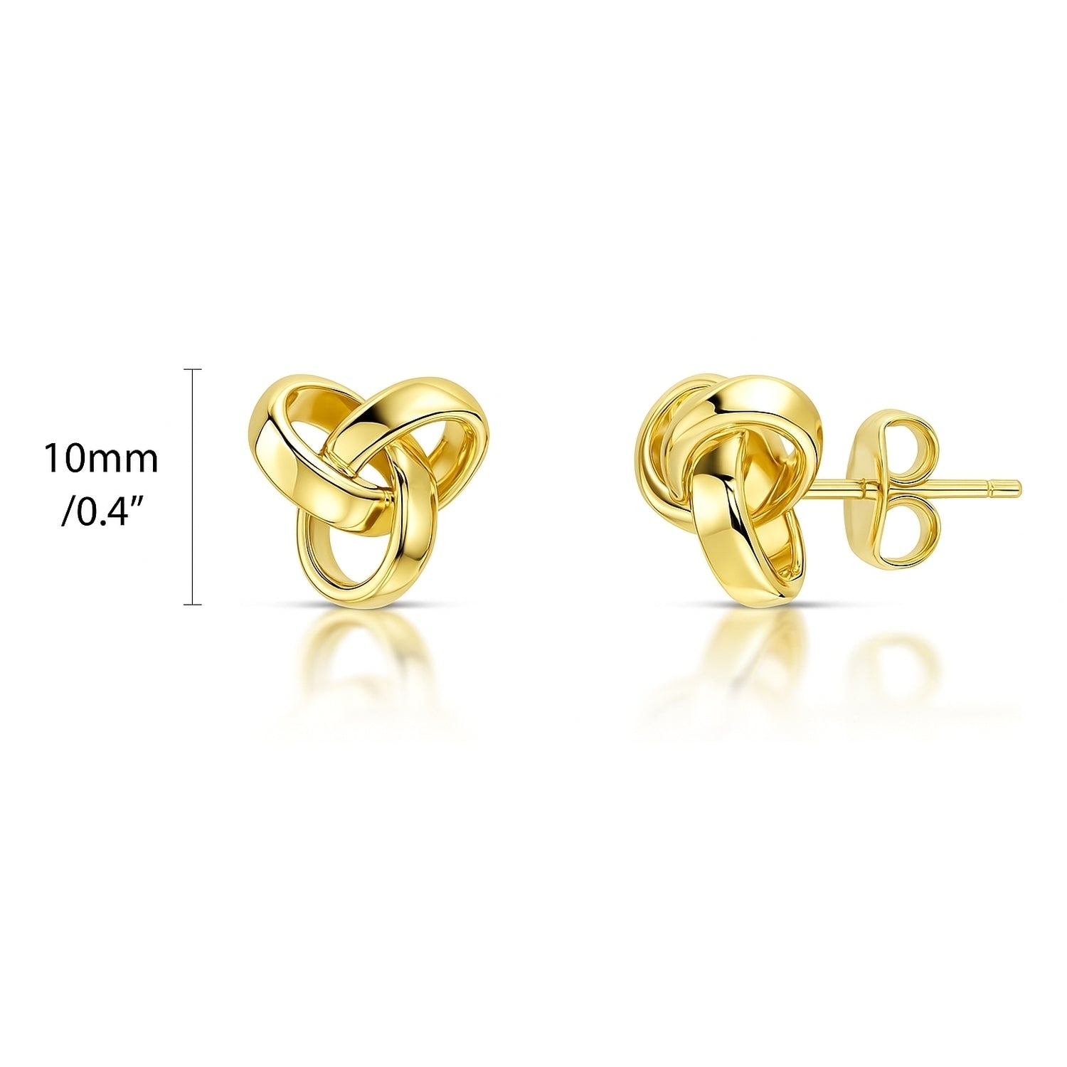 Love Knot Stud Earrings in Sterling Silver, Yellow Gold Flashed