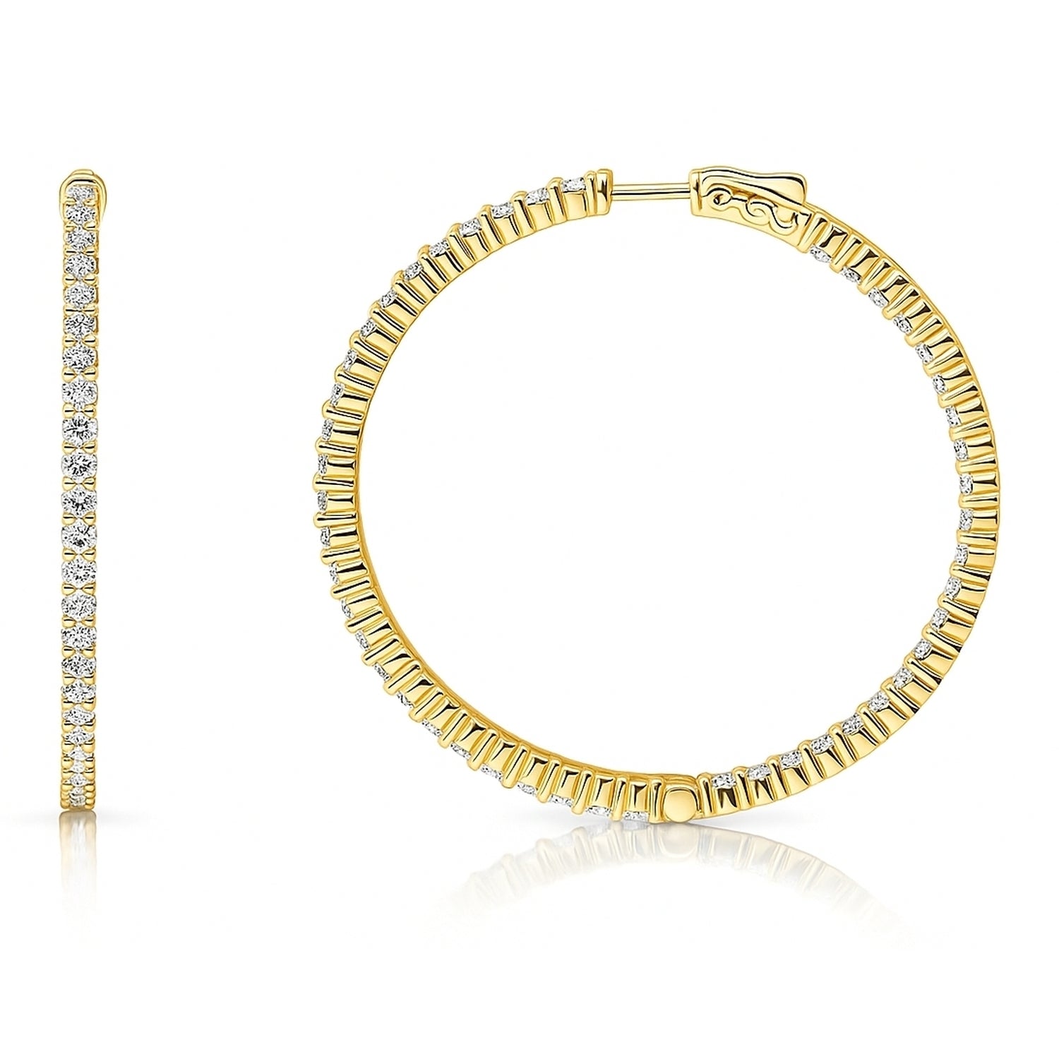 CZ Inside-Out Hoop Earrings in Sterling Silver 1.8 inch, Yellow Gold Flashed