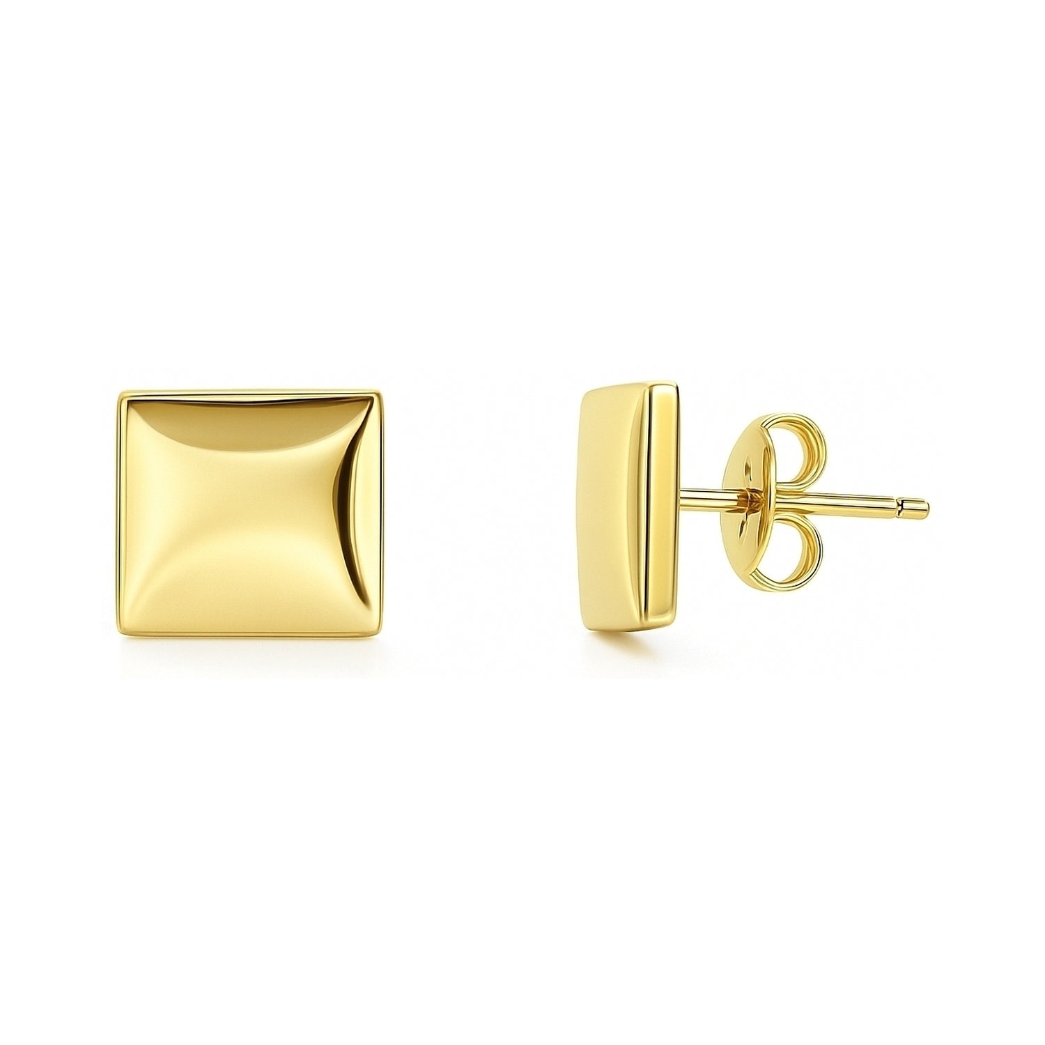 Square Stud Earrings in Sterling Silver, Yellow Gold Flashed