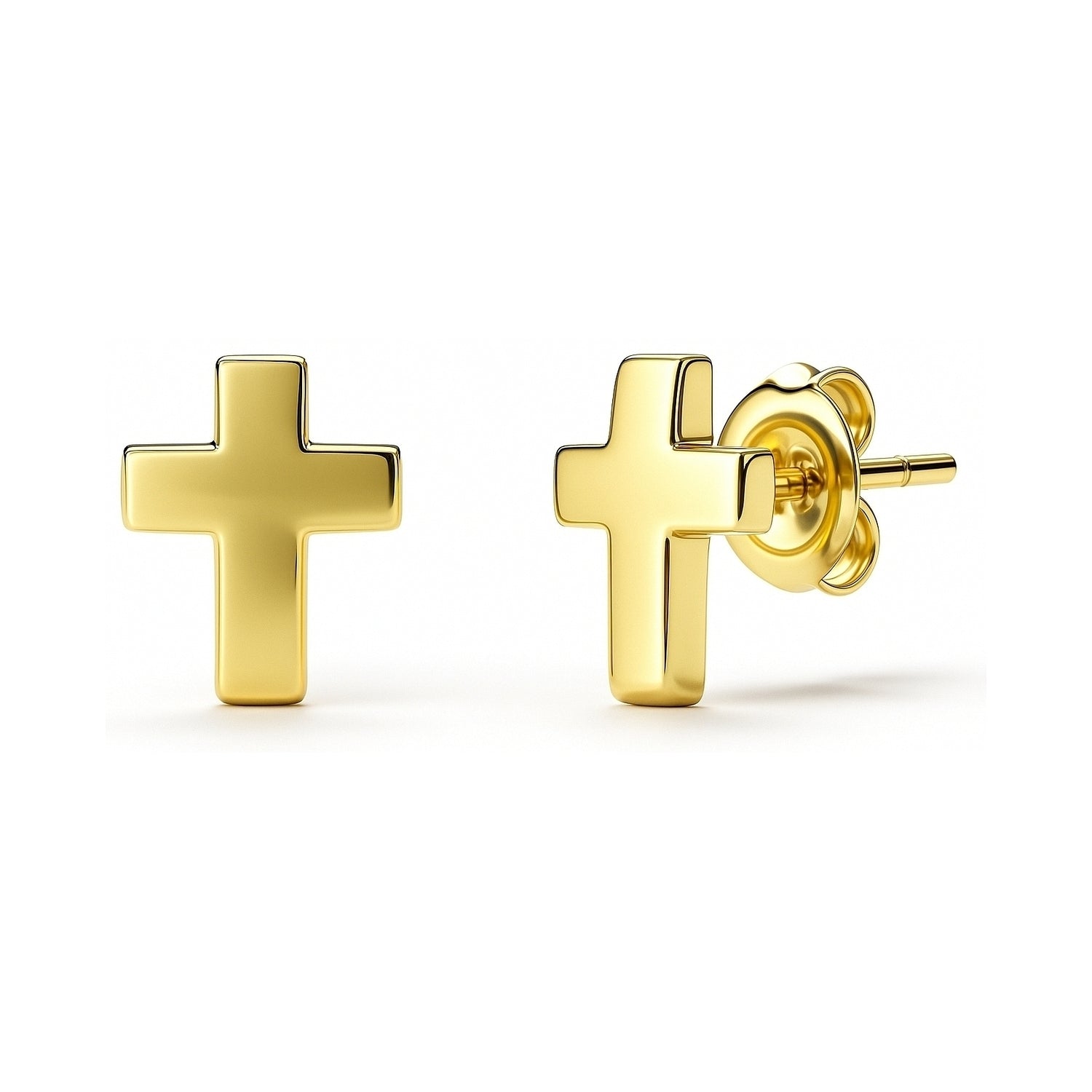 Cross Stud Earrings in Sterling Silver, Yellow Gold Flashed