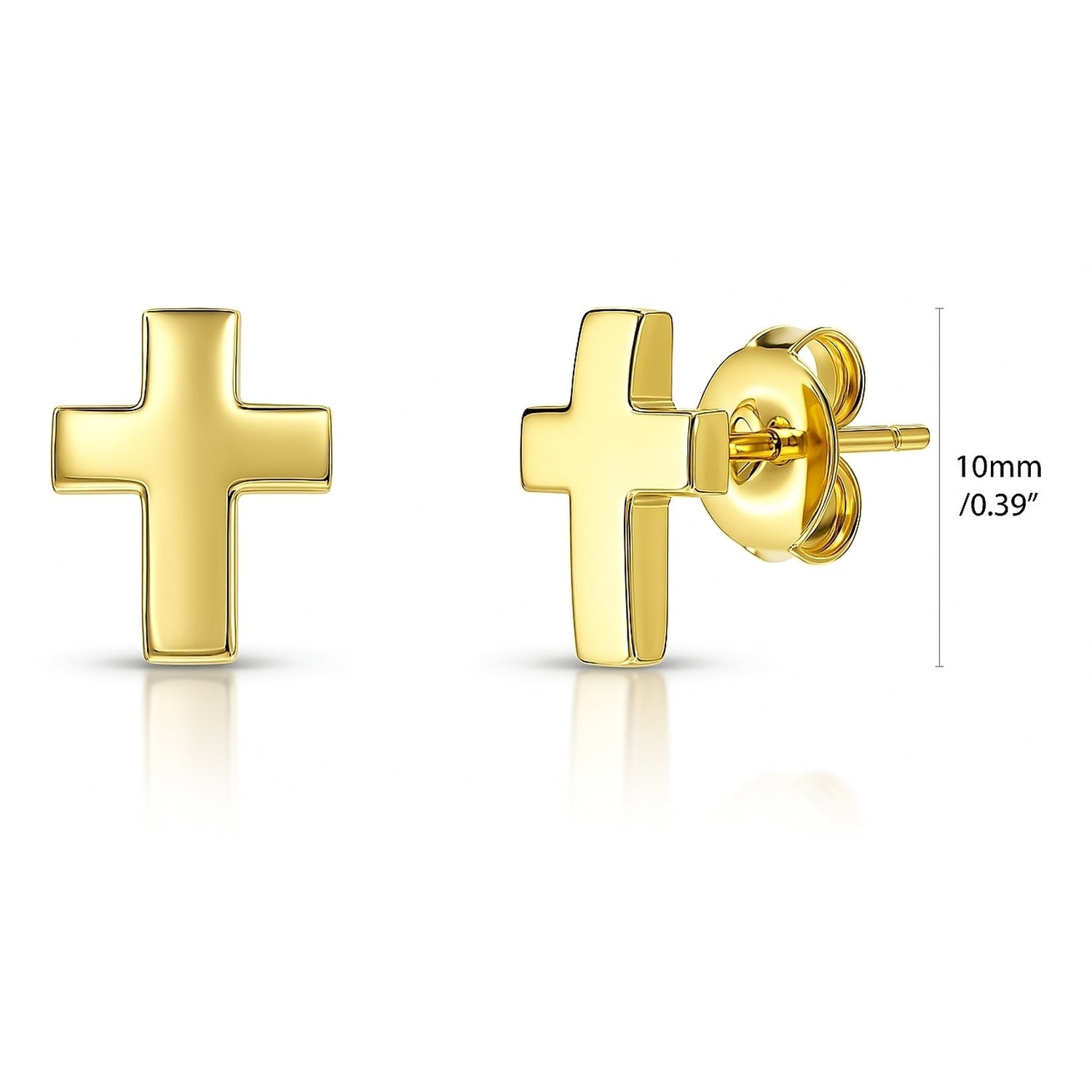 Cross Stud Earrings in Sterling Silver, Yellow Gold Flashed