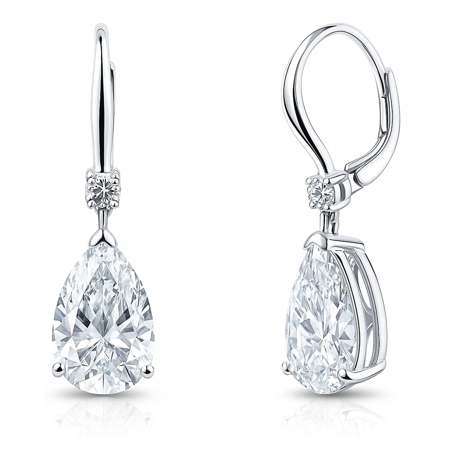 Solitaire 11.4ct Pear CZ Leverback Earrings in Sterling Silver