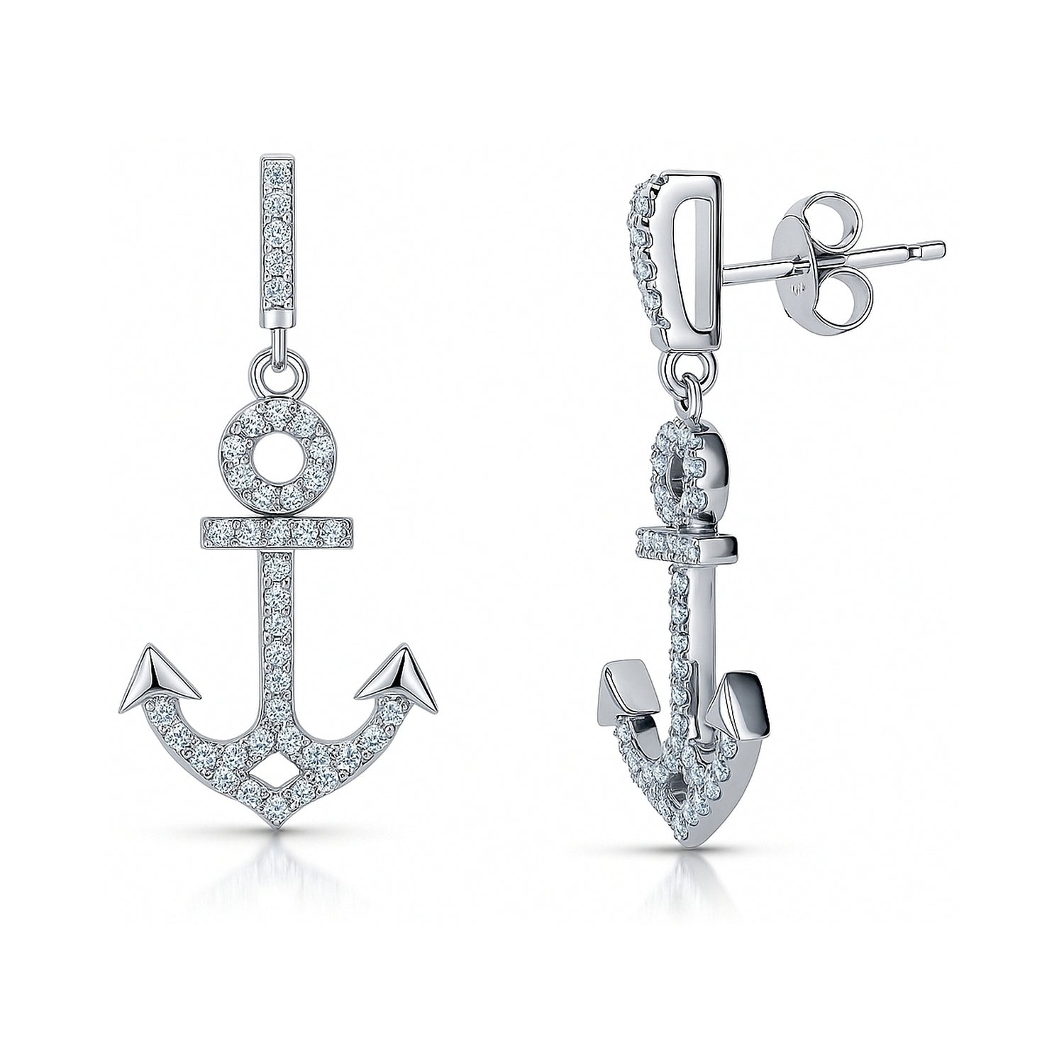 Anchor CZ Dangle Earrings in Sterling Silver