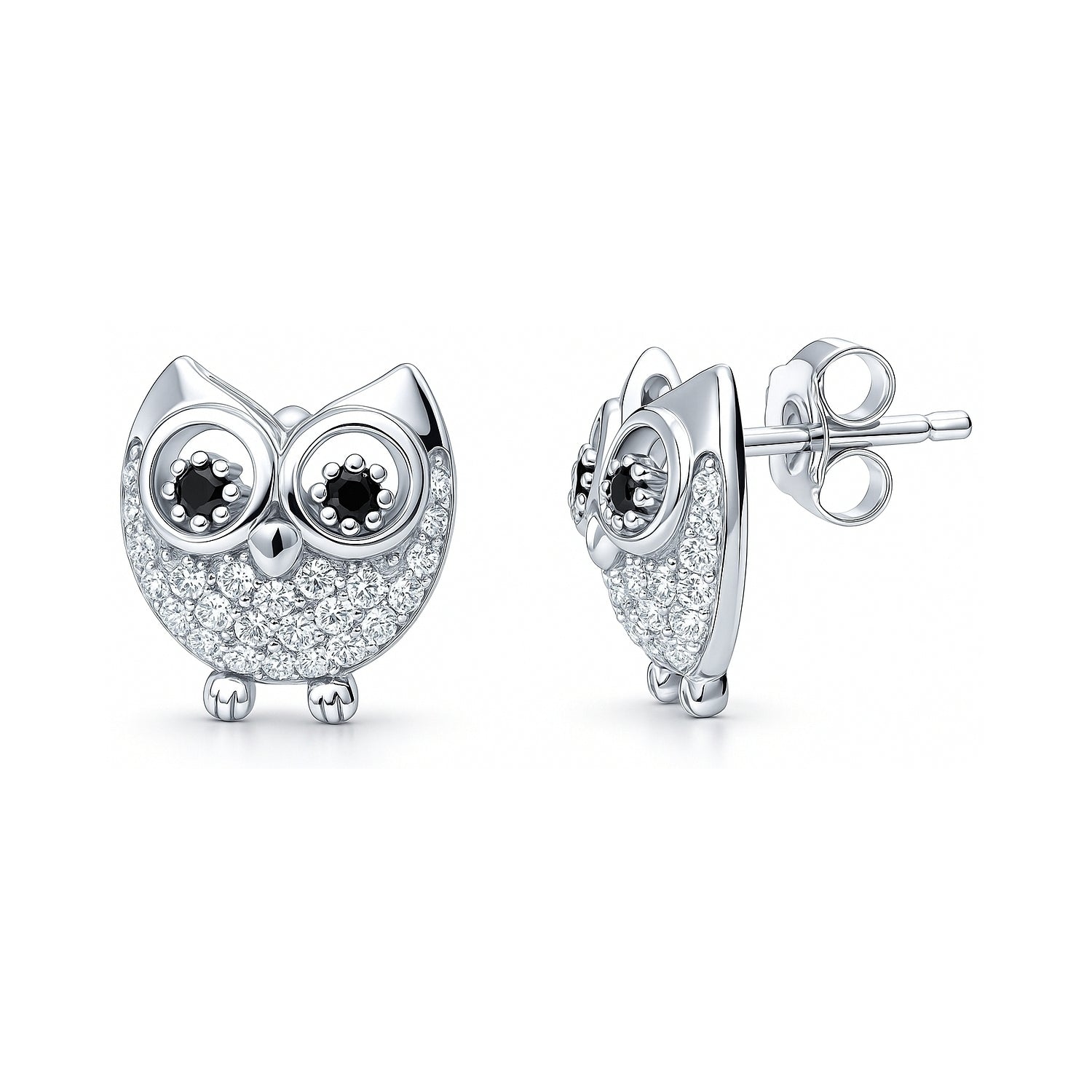 Owl CZ Stud Earrings in Sterling Silver