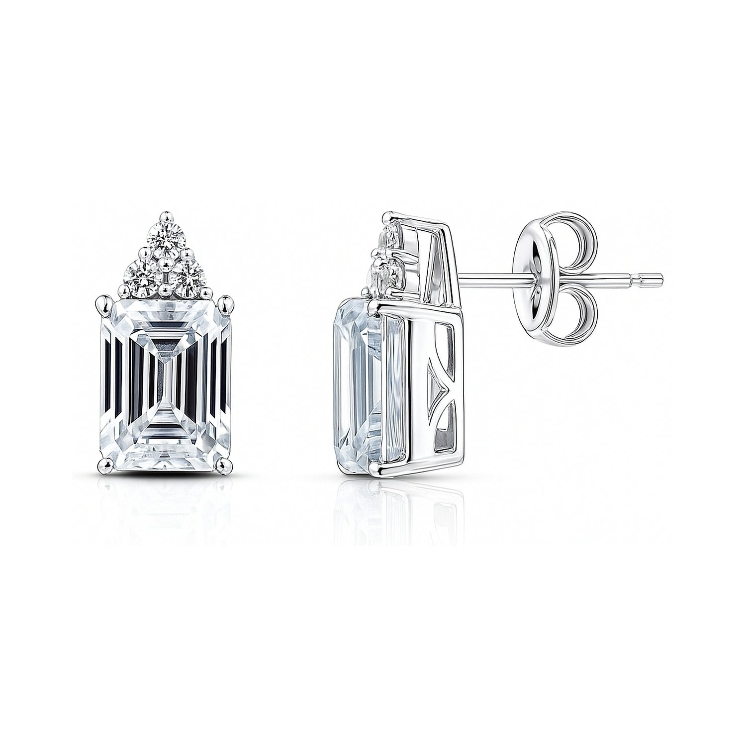 Solitaire 4.2ct Emerald Cut CZ Stud Earrings in Sterling Silver