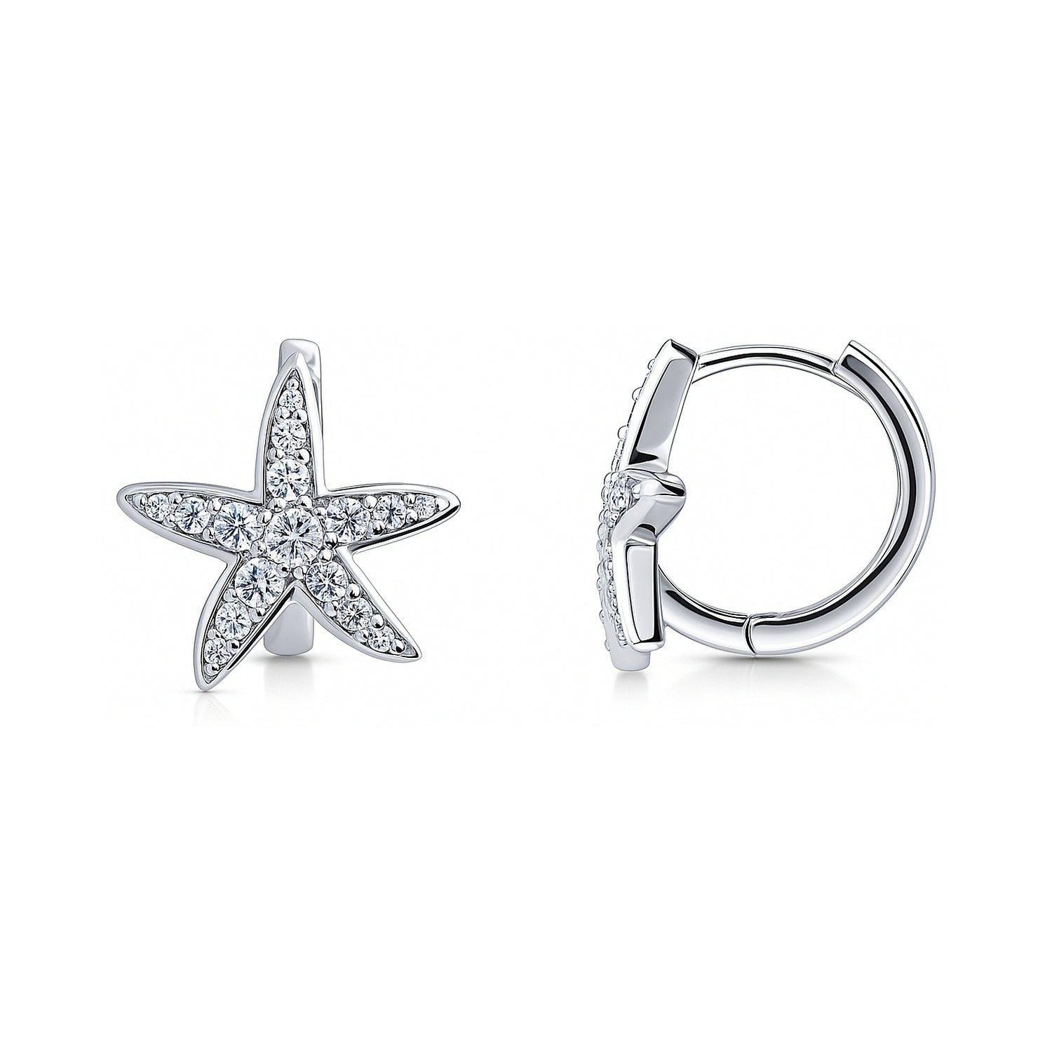 Starfish CZ Mini Huggie Earrings in Sterling Silver 0.5"