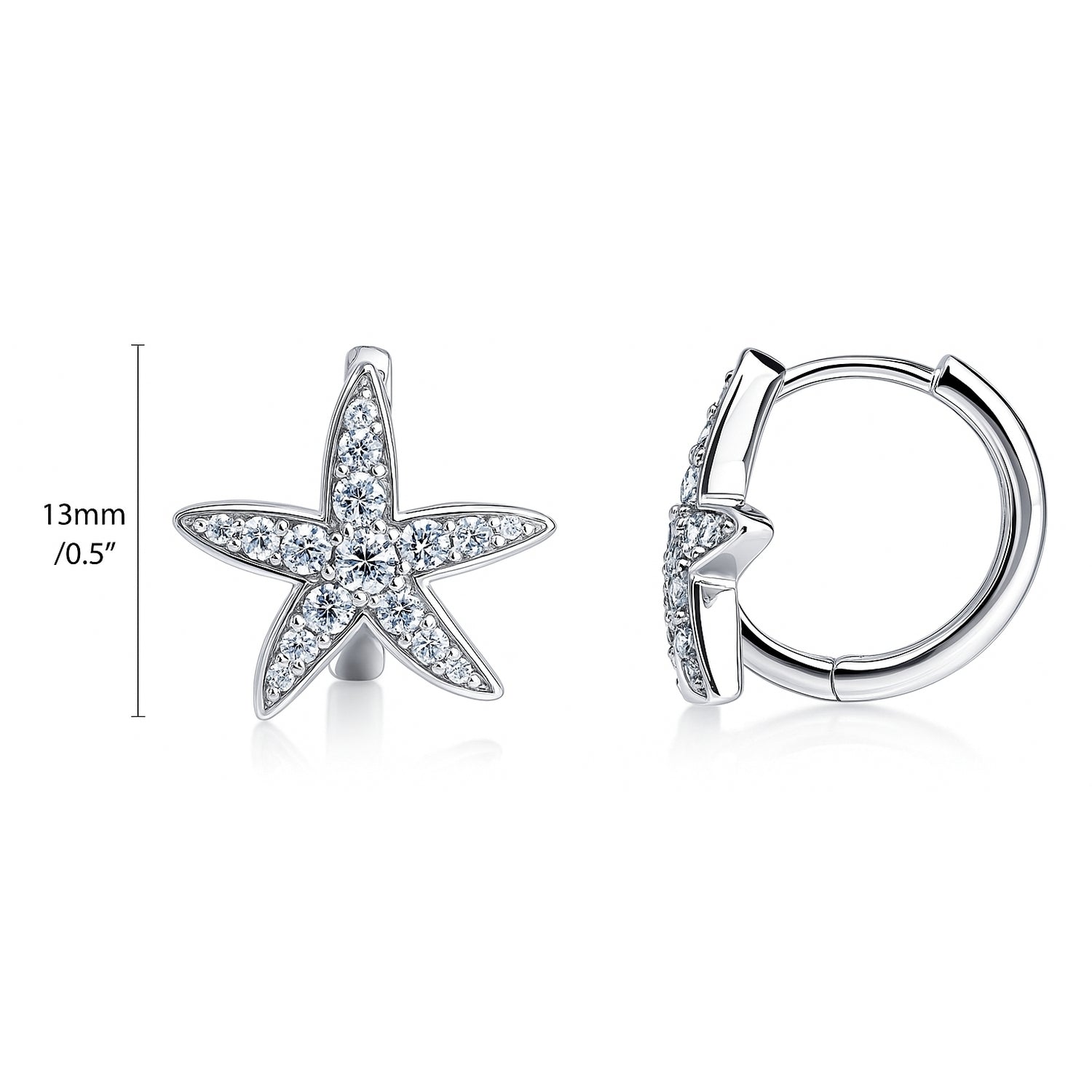 Starfish CZ Mini Huggie Earrings in Sterling Silver 0.5"
