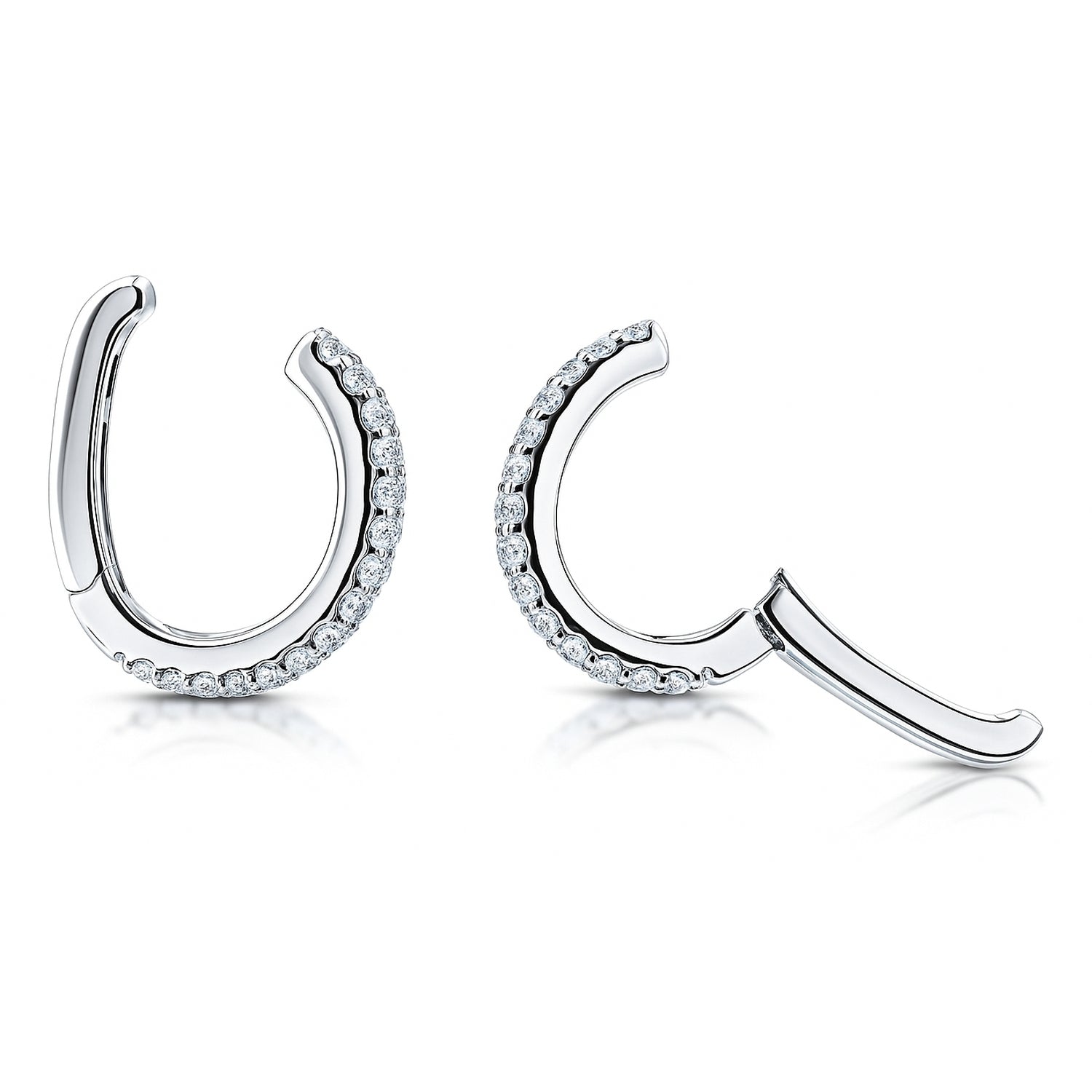 CZ Ear Cuff Cartilage Earrings in Sterling Silver, Rhodium Plated