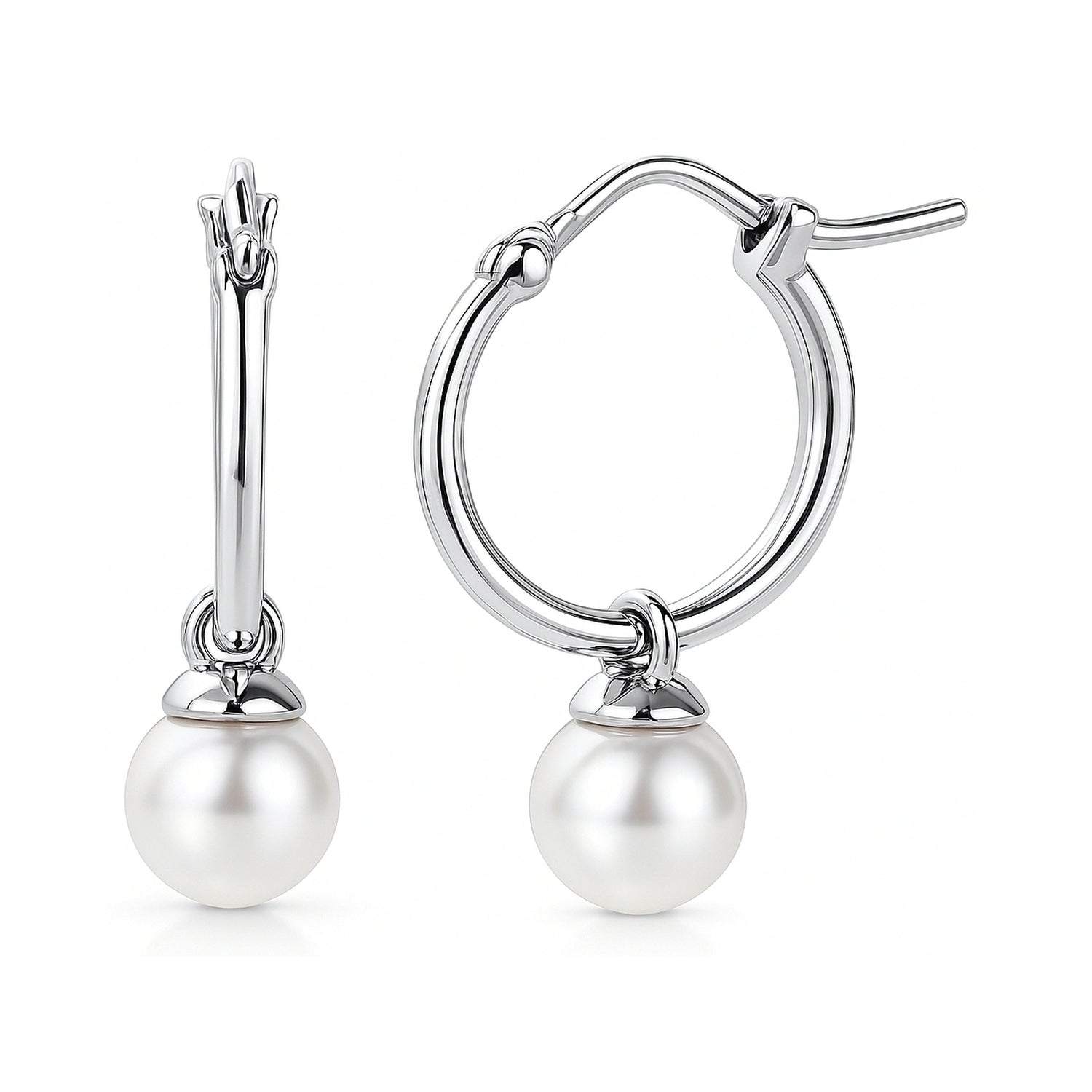 Solitaire Imitation Pearl Earrings in Sterling Silver