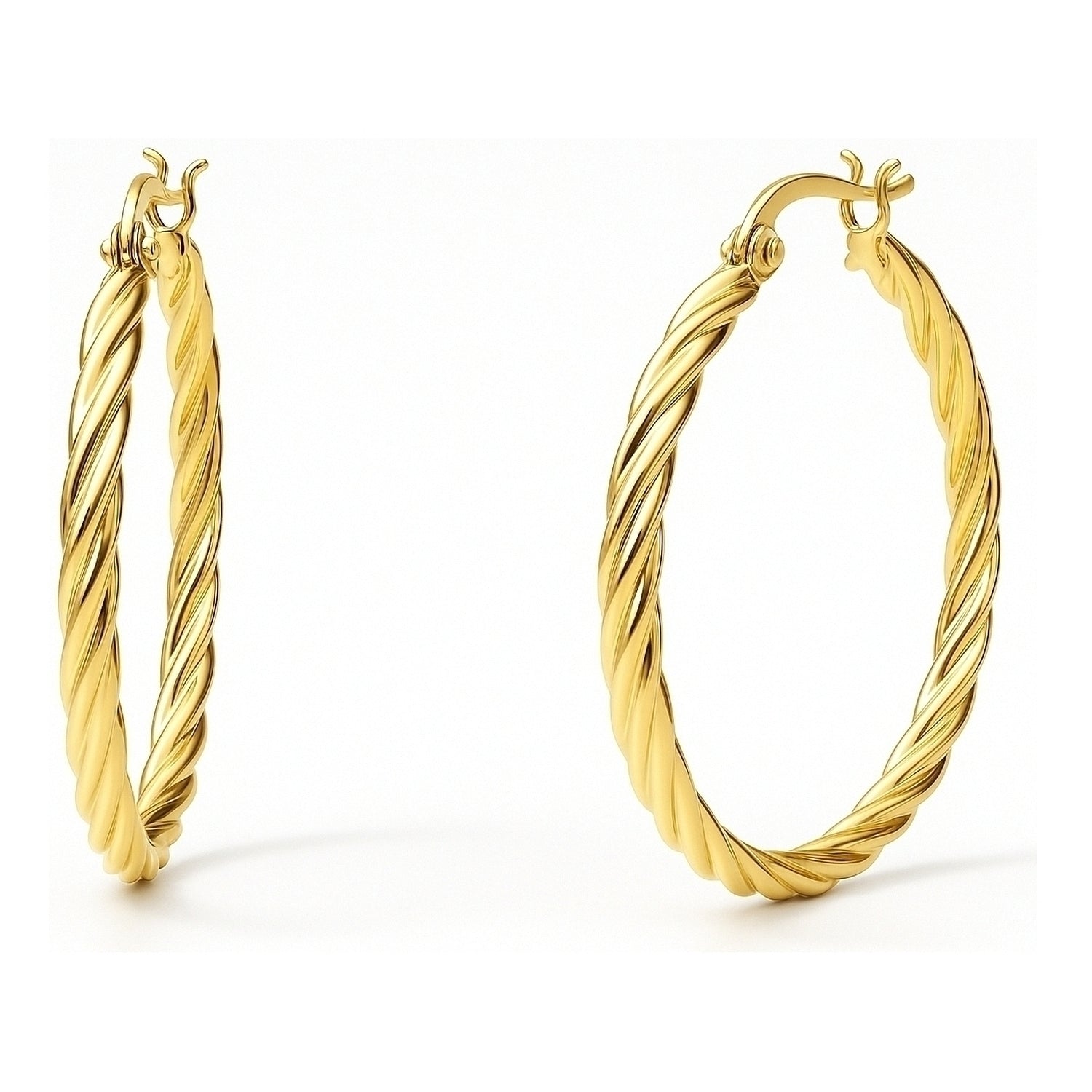 Cable Hoop Earrings in Sterling Silver 1.2 inch, Yellow Gold Flashed