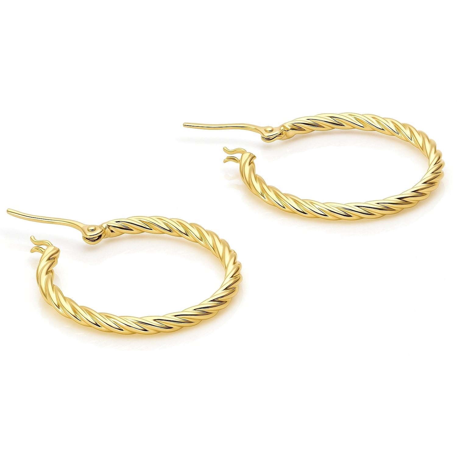 Cable Hoop Earrings in Sterling Silver 1.2 inch, Yellow Gold Flashed
