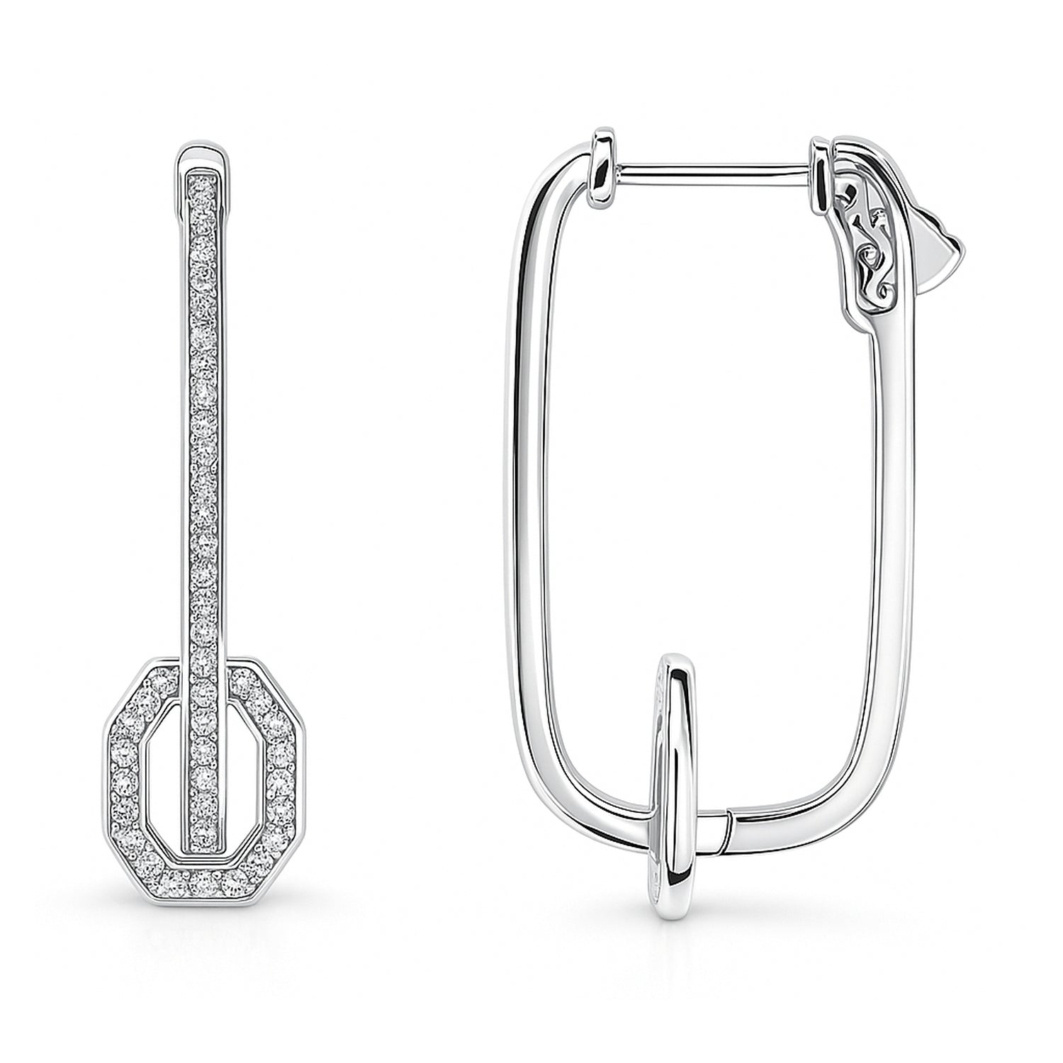 Rectangle CZ Inside-Out Hoop Earrings in Sterling Silver 1.3"